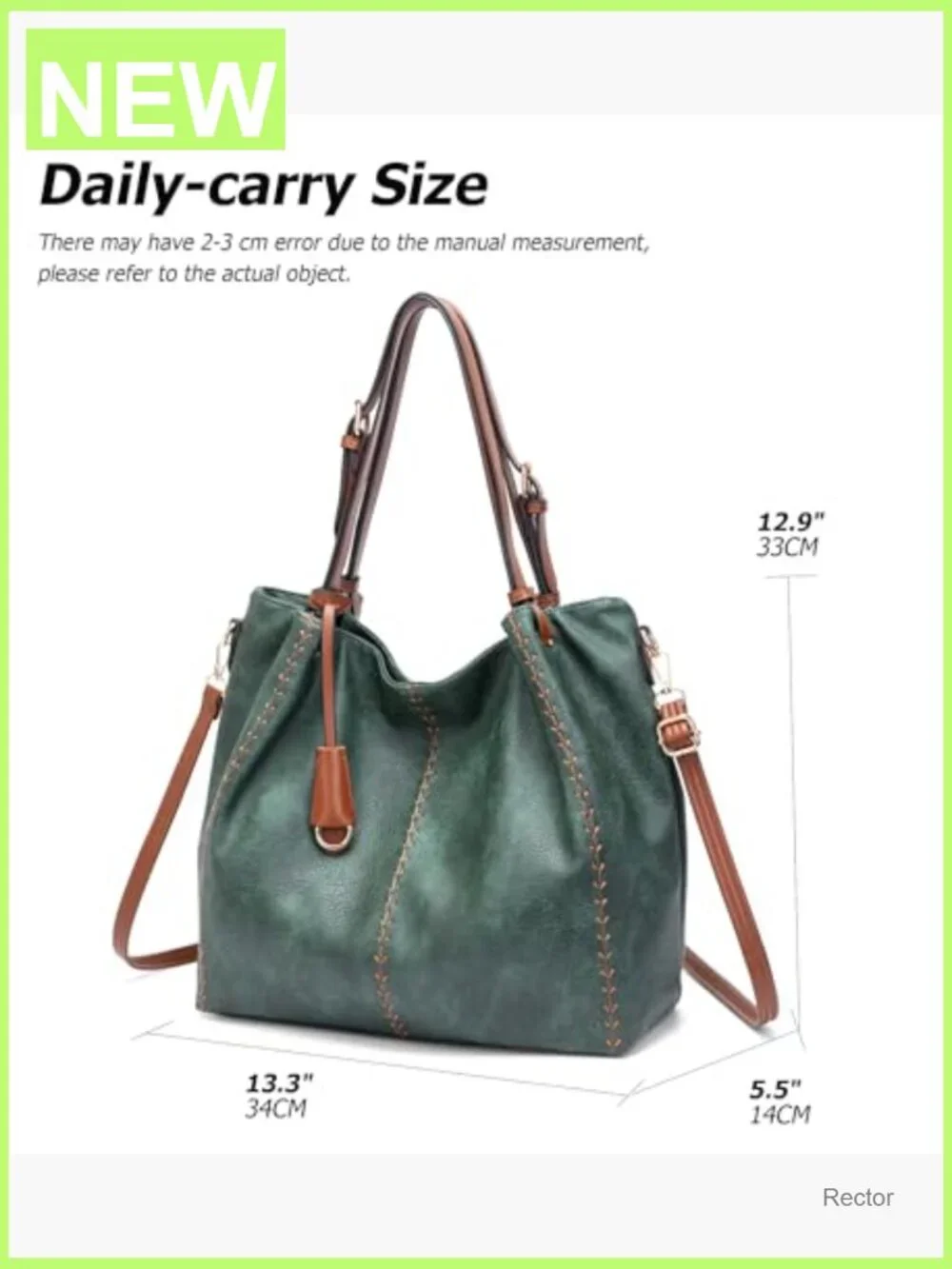 Vintage PU Hobo Shoulder Bag, Bucket Tote with Rivet Detail
